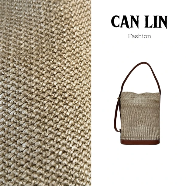 2025年新款度假风小众拉菲草编织水桶包大容量单肩拼接牛皮托特包