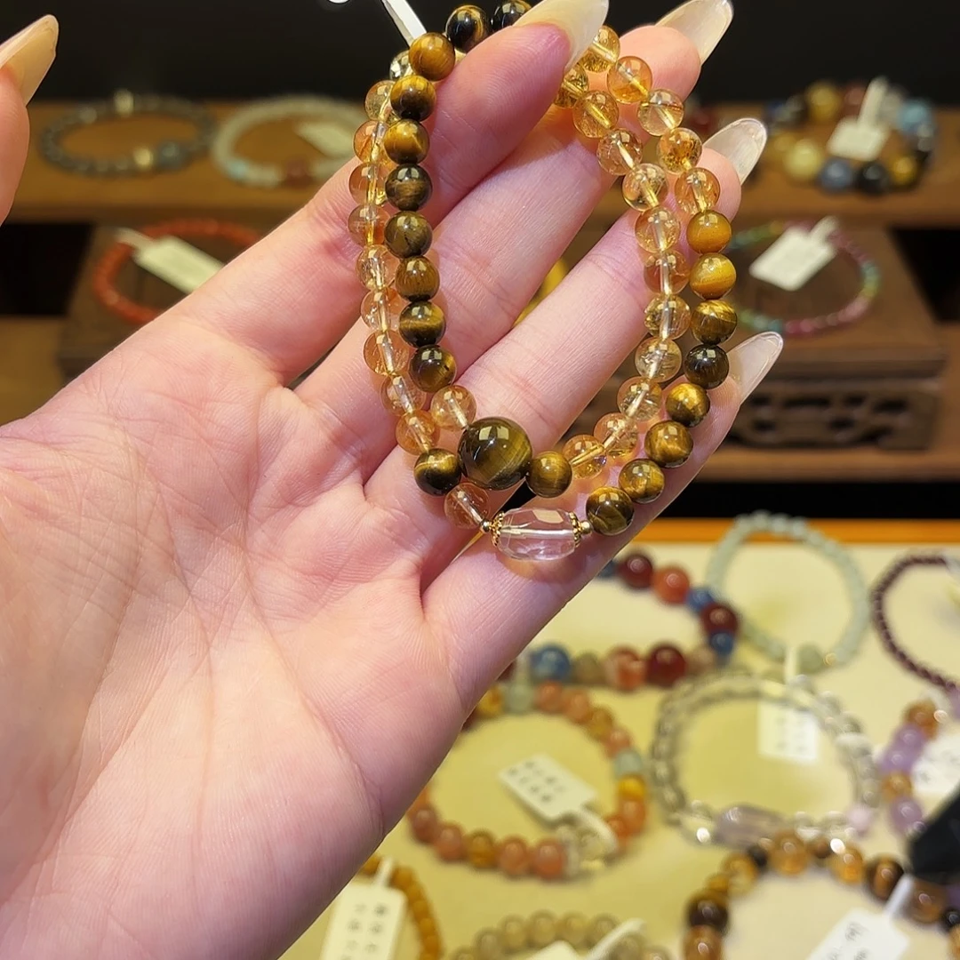 银S925镶嵌手链烟晶黄双1805