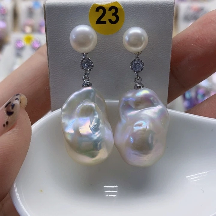 银S925镶嵌耳饰淡水珍珠