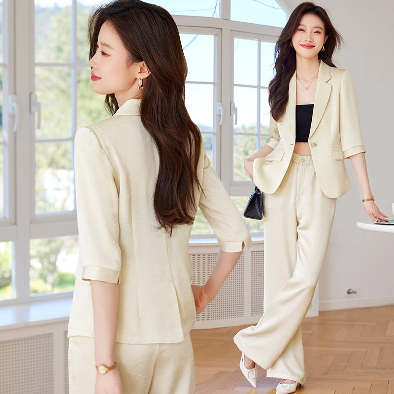 职业中袖西装套装女春夏2025新款高级感阔腿裤气质正装西服工作服