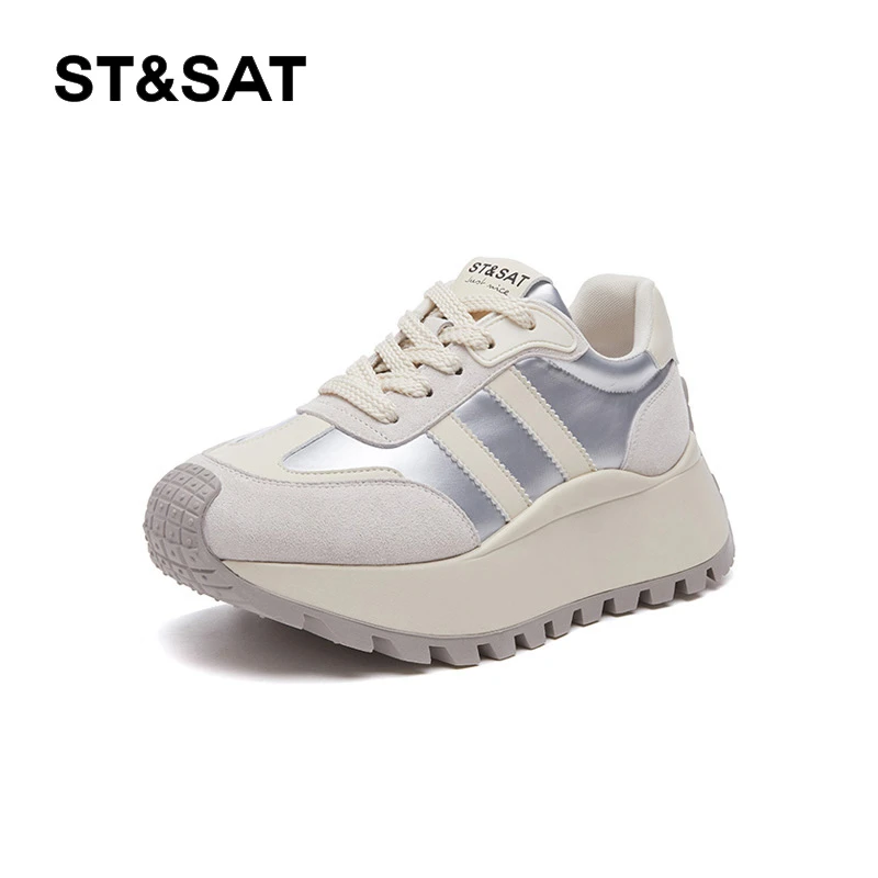 St&Sat/星期六女鞋老爹鞋百搭休闲鞋厚底防滑低帮系带阿甘鞋透气