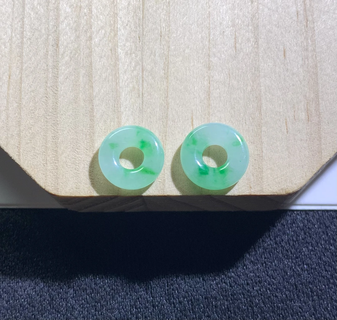冰飘超正阳绿花甜甜圈天然缅甸翡翠A货手绳手链脚绳耳坠未镶嵌diy