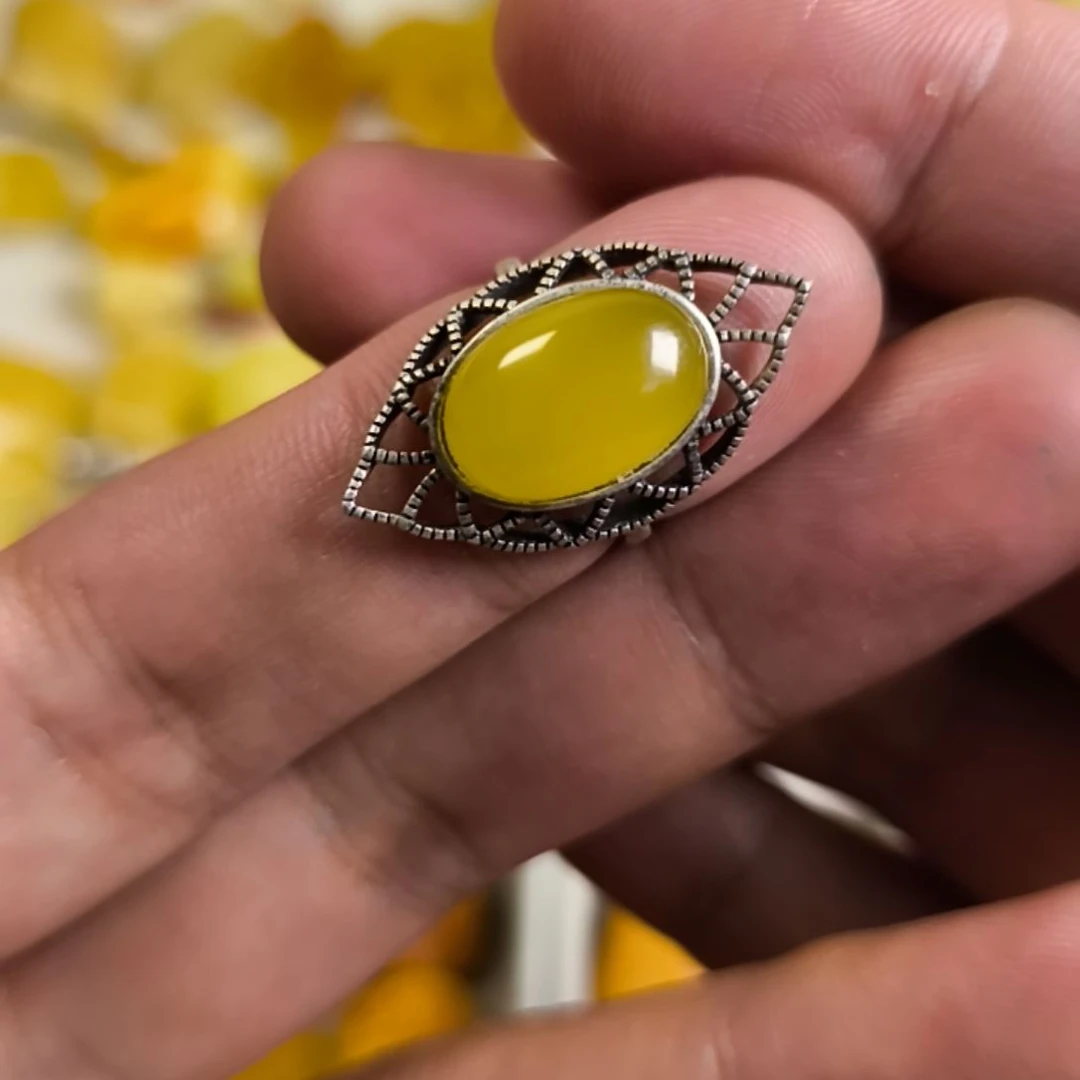 银S925镶嵌蜜蜡裸石女戒