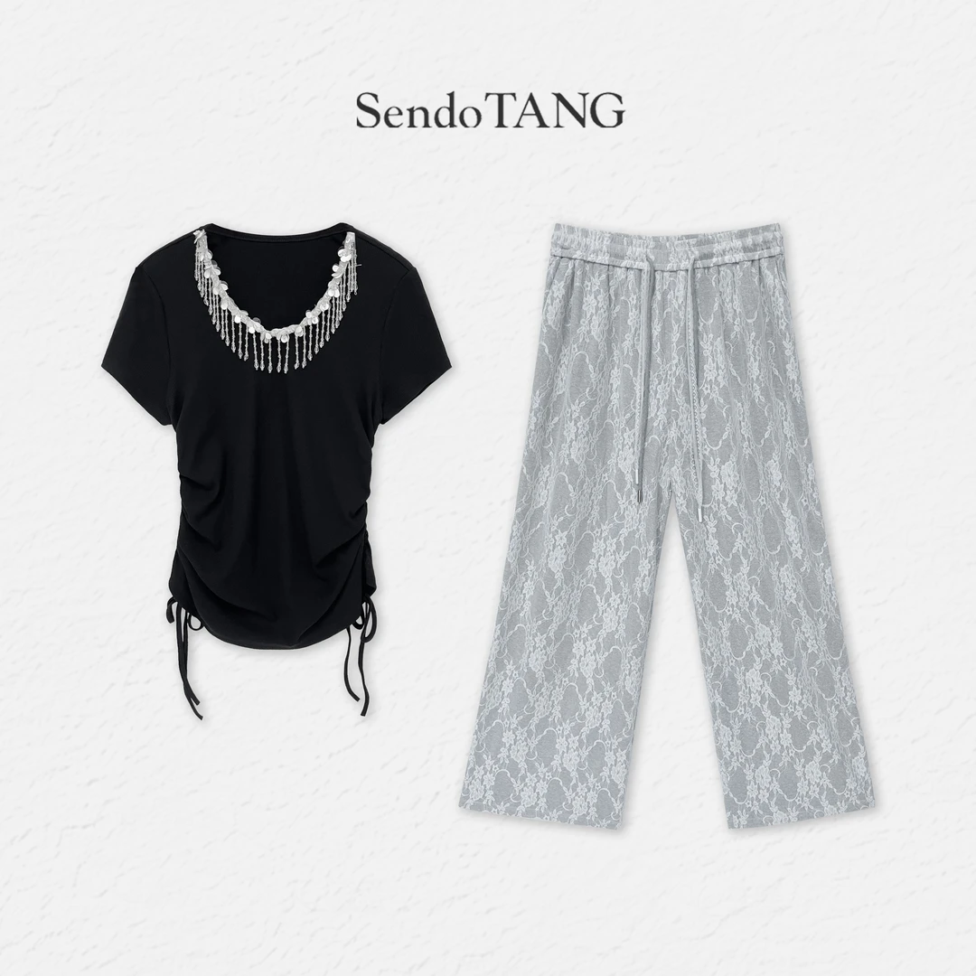 省心穿搭【清水湾】胖多女装夏季新款休闲百搭时尚上衣休闲裤套装