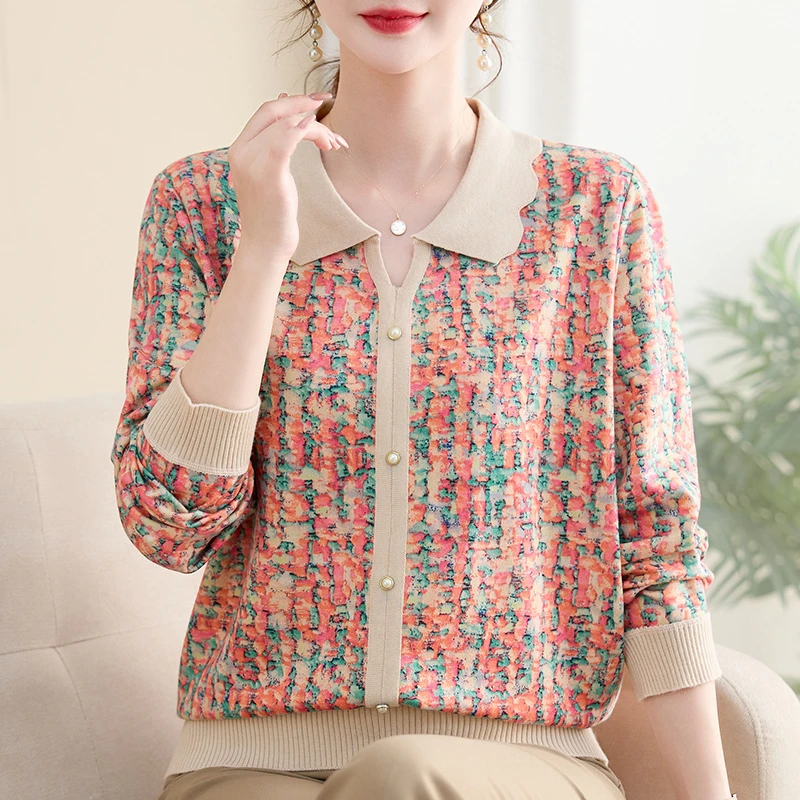 妈妈秋款小衫上衣秋季新款休闲宽松时尚中老年女装精致妈妈装套装