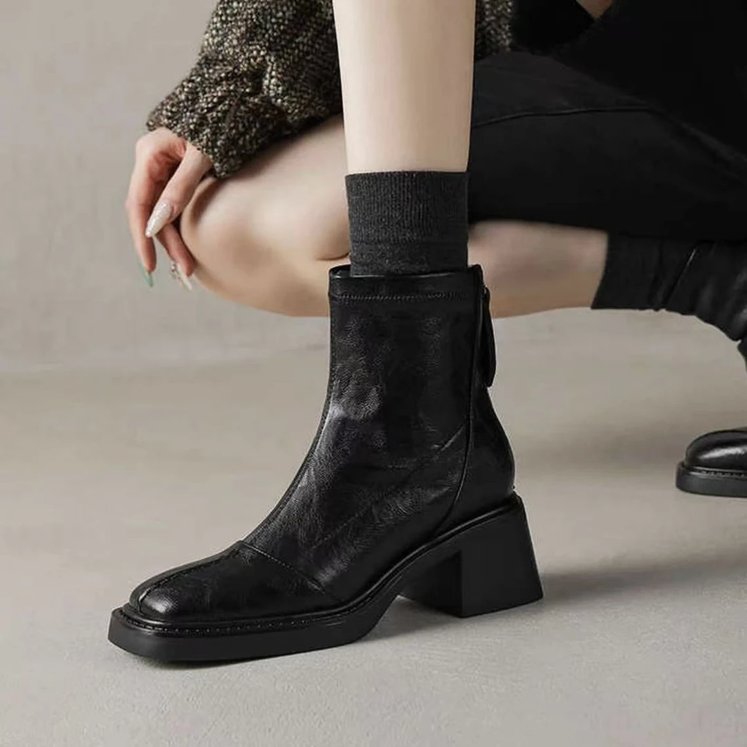 【勿拍！马上开价】2026新款爆款方头粗跟短靴子女靴瘦瘦靴短靴2926