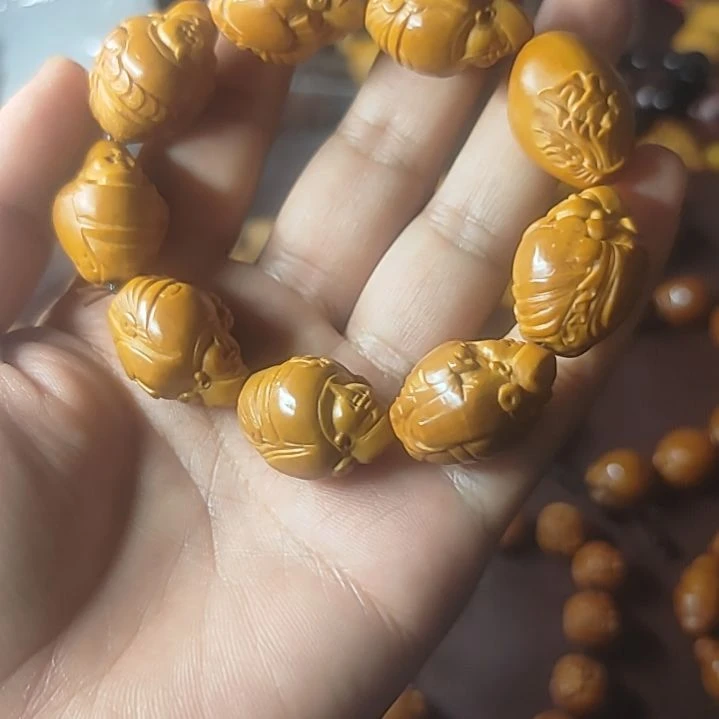 石英石铁合金橄榄核手串财神