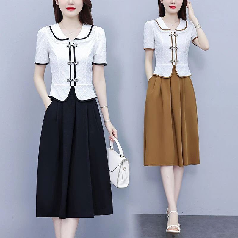 大码时尚半身裙套装女装夏季2024新款胖mm洋气减龄上衣裙子两件套