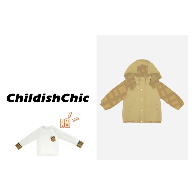 【ChildishChic高定童装】春季新款假两件设计款外套休闲格纹外套