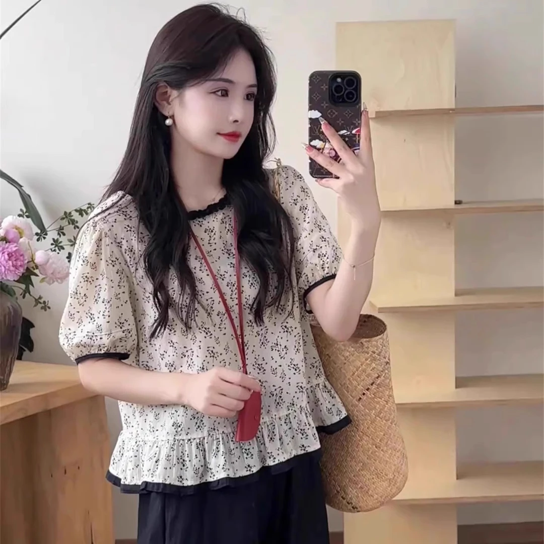 芯娇晴泡泡袖衬衫女短袖上衣薄款夏季2025新款宽松高级感法式小衫