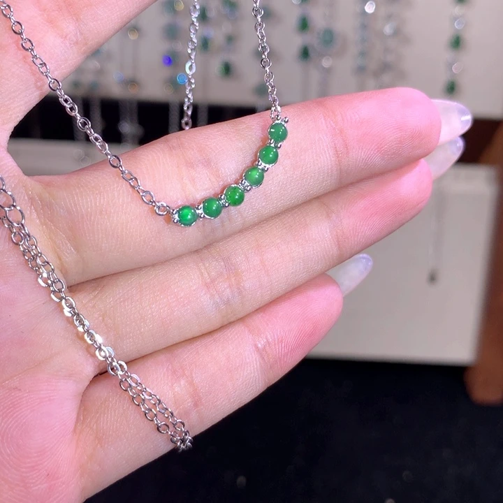 翡翠银S925镶嵌颈饰542绿