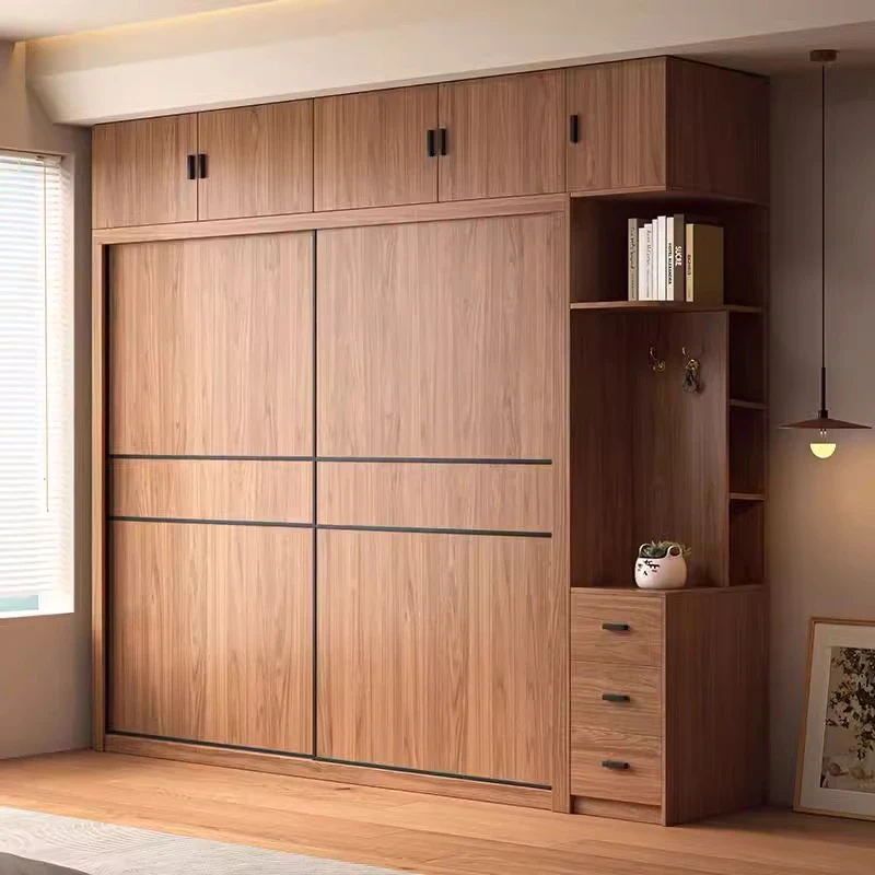 推拉门衣柜家用卧室实木简约现代出租房小户型大容量储物趟门衣橱