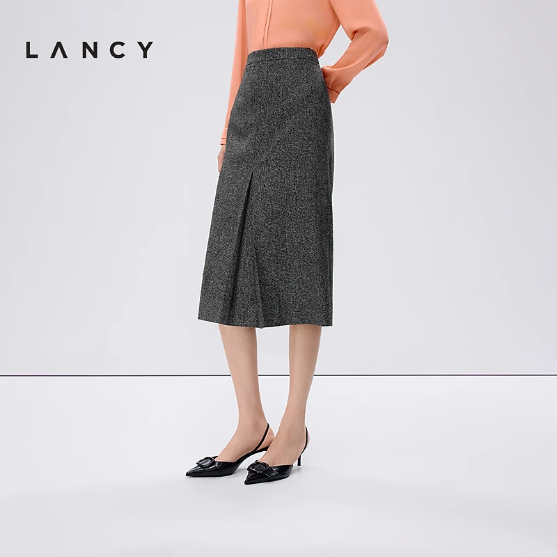 LANCY/朗姿2025春新款高级感西装半身裙高腰中长款半裙WSK005