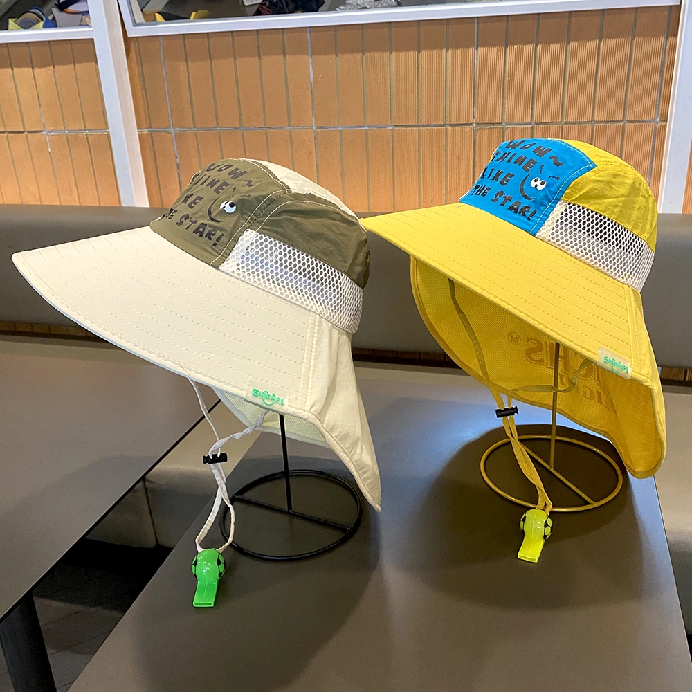 儿童帽子夏季新款男女童防晒护颈披肩帽遮阳渔夫帽防紫外线太阳帽