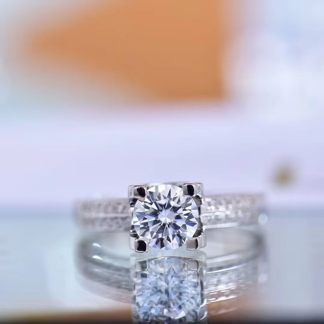 925银莫桑石戒指 （双排微镶牛头款）女士时尚莫桑戒