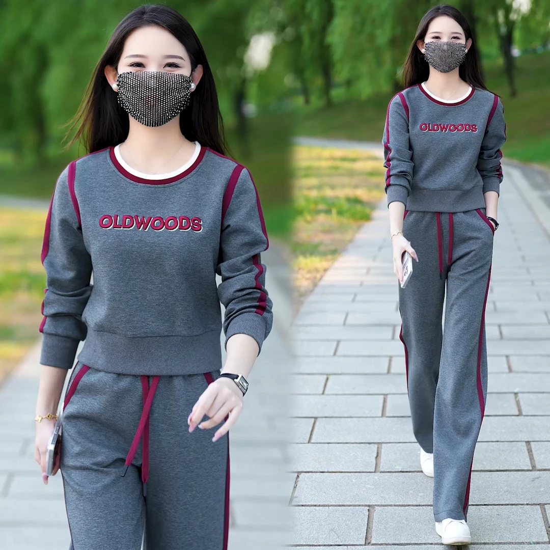 运动套装女装2025新款爆款女士卫衣卫裤两件套显瘦韩版洋气阔腿裤