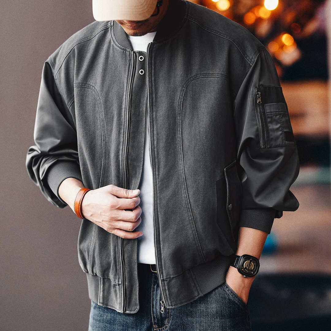 格蓝鹿美式潮牌刺绣棒球领夹克男春季宽松休闲痞帅工装飞行员外套