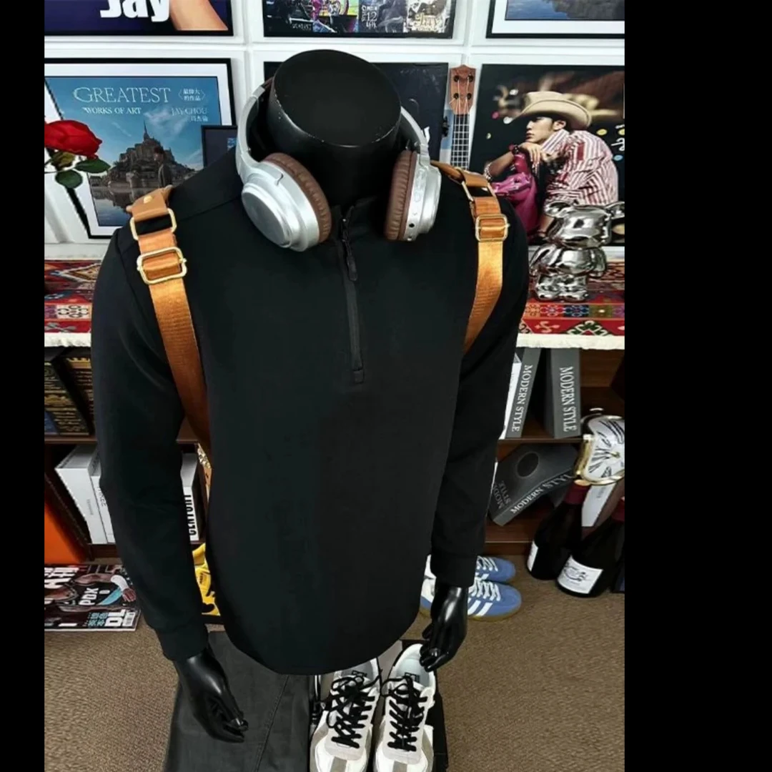 黑色半拉链德绒打底衫男立领修身长袖T恤cleanfit内搭男生穿搭