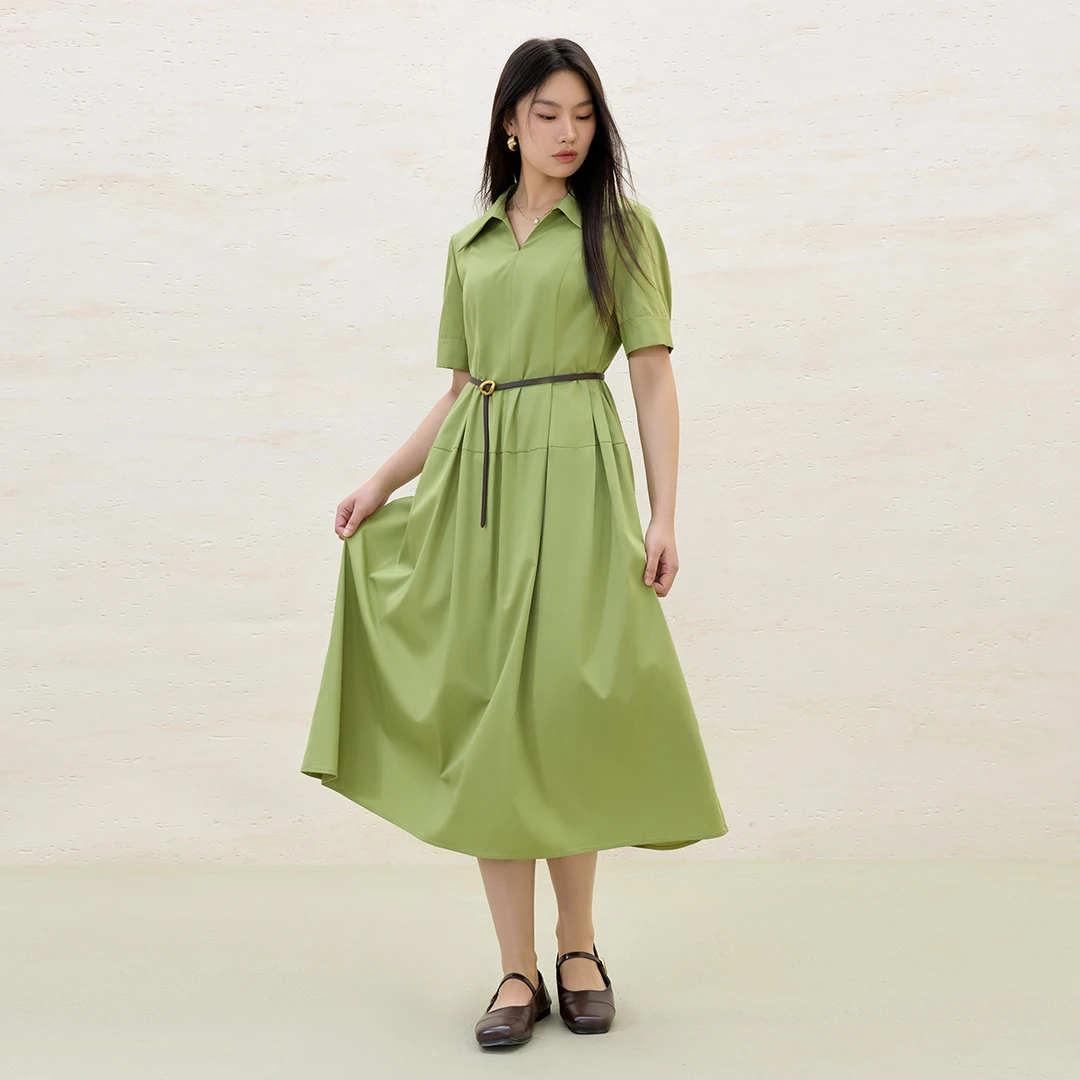 独束大码女装简约垂感V翻领连衣裙优雅气质通勤裙子25DS82066