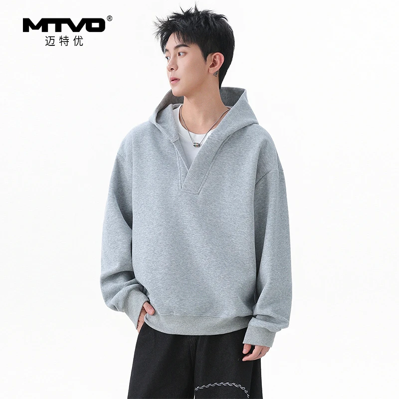连帽卫衣2025年秋季新款男生潮流高街时尚柔软耐磨V领连帽卫衣