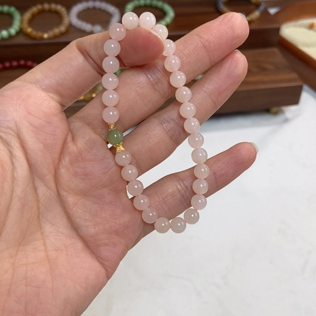 和田玉18K金镶嵌手链6mm熟藕粉
