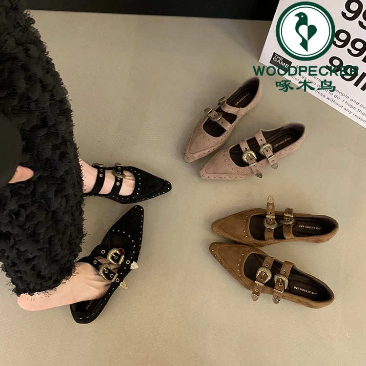 啄木鸟内增高复古小众设计玛丽珍鞋女早秋新款法式浅口一字带单鞋