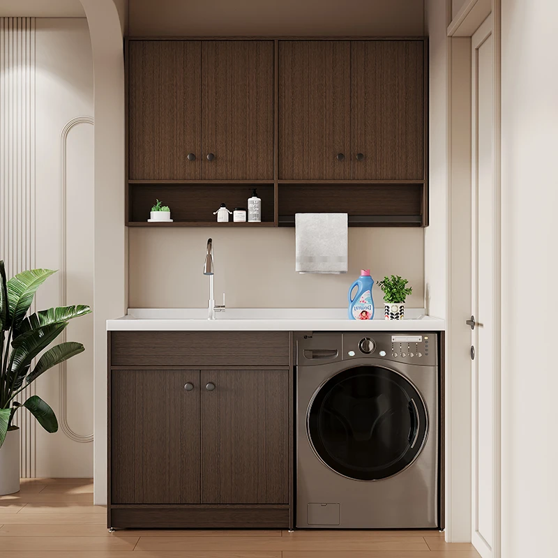 中古风蜂窝铝阳台洗衣机一体柜组合定制滚筒洗衣槽池台面盆柜伴侣