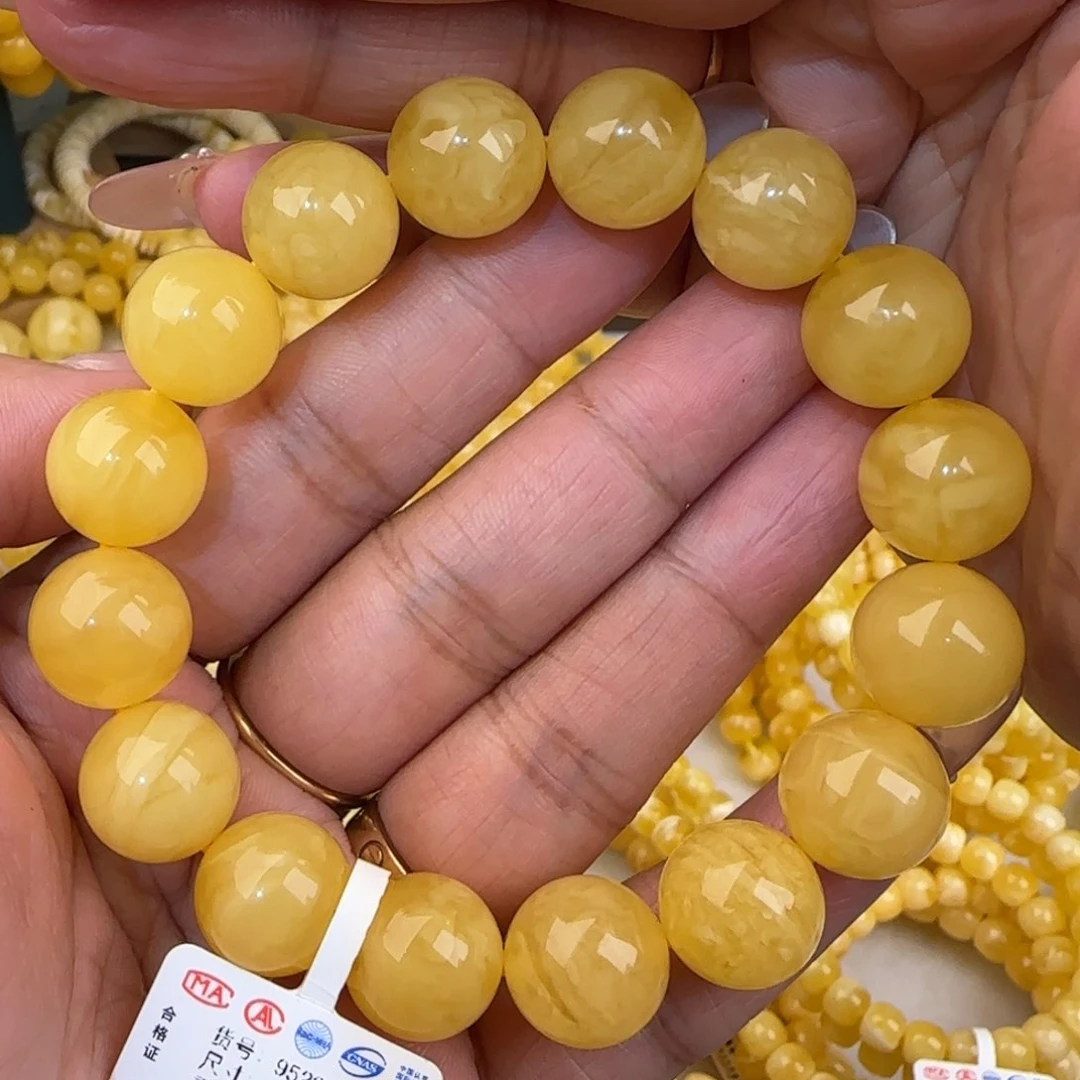 未镶嵌蜜蜡手链鸡油黄圆珠手串