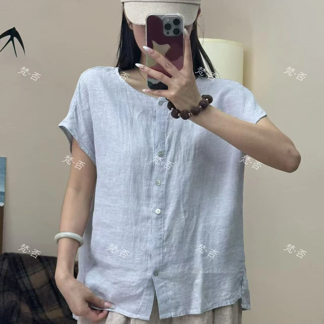 【梵·否】77129新款上衣女时尚文艺圆领纽扣显瘦宽松无袖