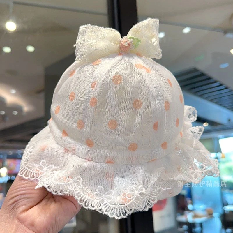 婴儿帽子春夏季薄款女童公主帽可爱蝴蝶结透气盆帽小月龄渔夫帽