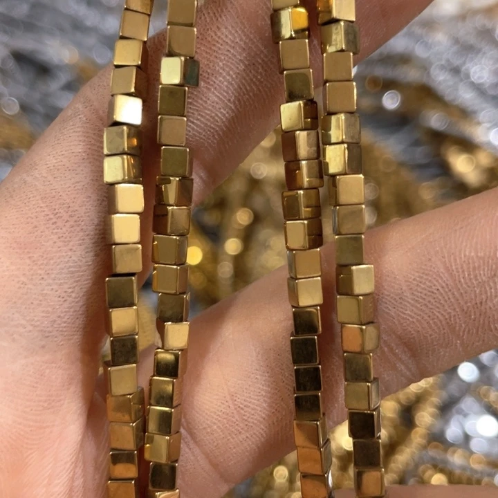 贝壳非金属2条3mm金色方糖珠