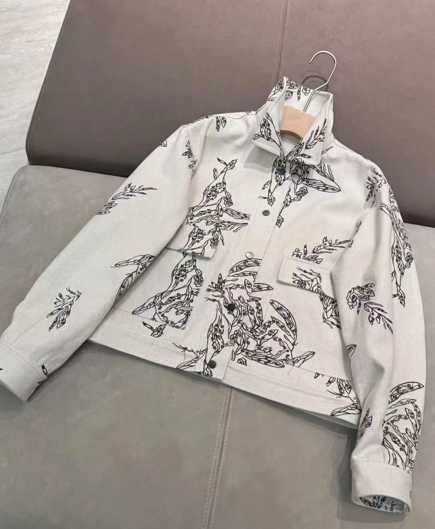 复古意式重工刺绣休闲翻领外套女