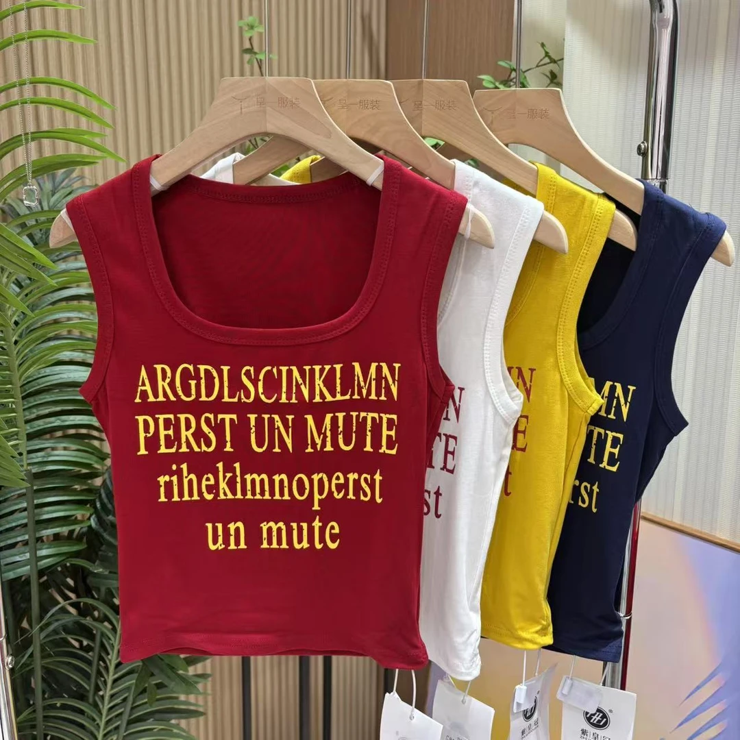 紫皇冠印花背心单穿美丽大方上衣无袖背心95棉0925通勤运动时尚