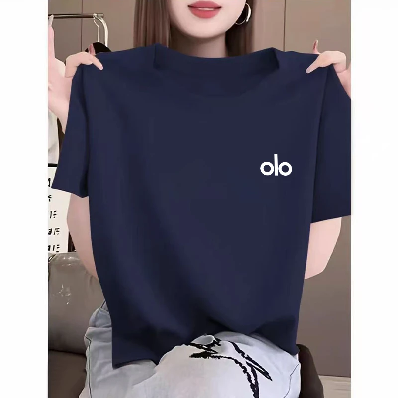 今年流行t恤正肩短袖女2025年新款藏蓝色印花夏季半袖洋气上衣女