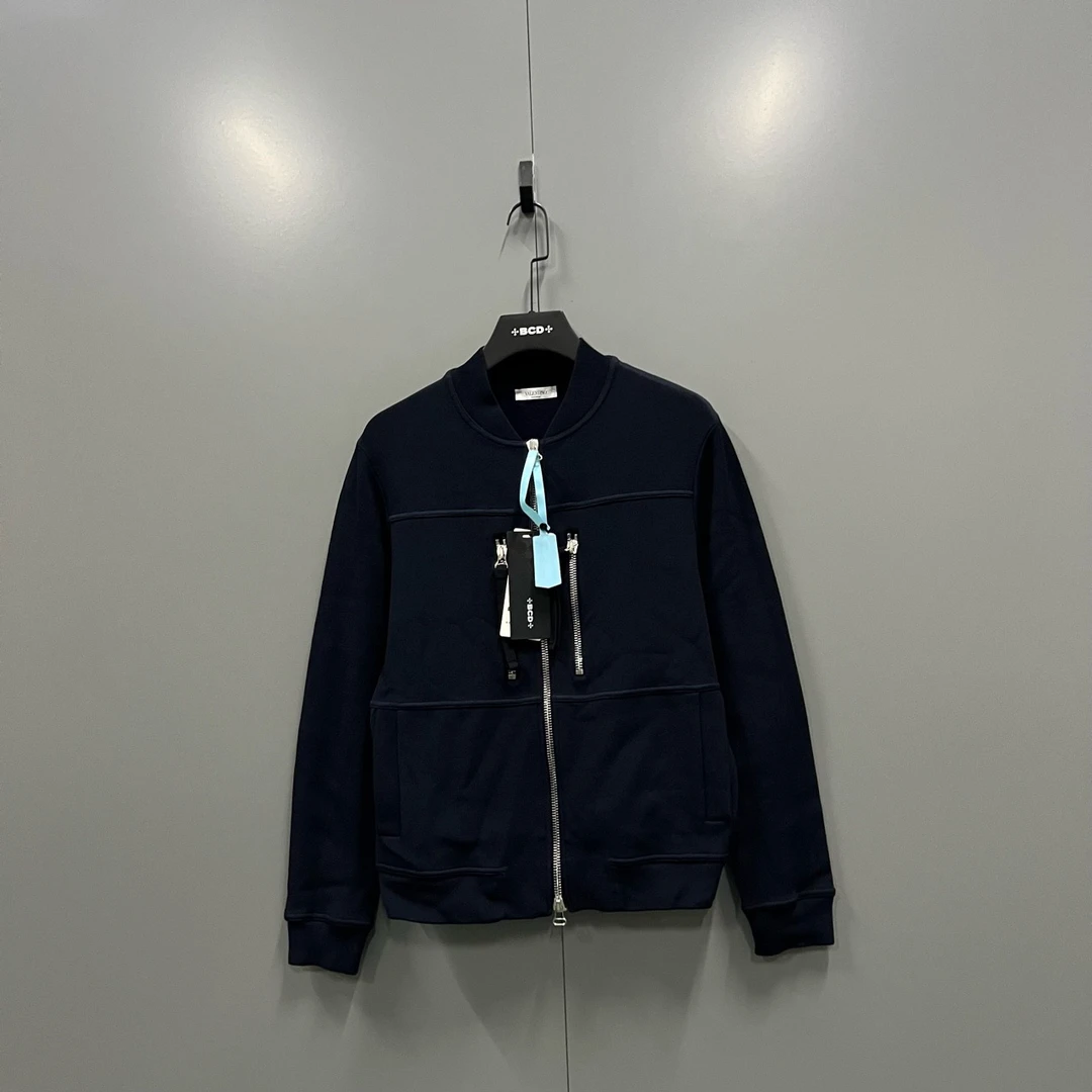 95新 Valentino/华伦天奴 q217 藏青色拼接拉链外套 S码/fg206839