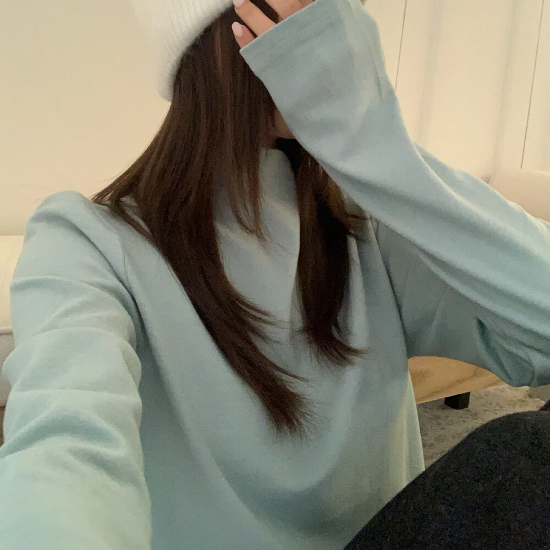 韩系慵懒奶呼呼软糯半高领修身显瘦长袖针织打底衫女秋冬内搭上衣