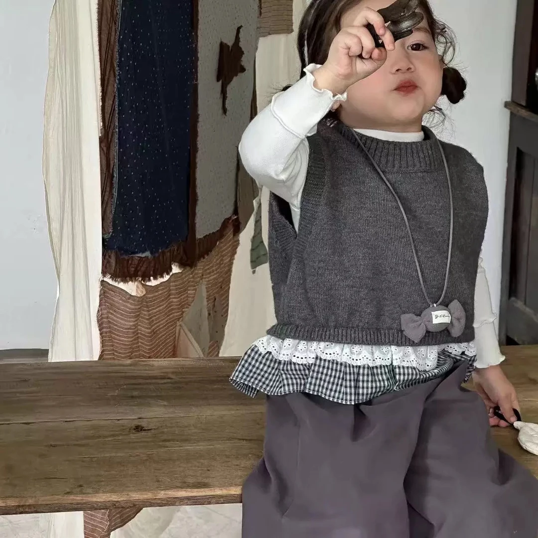 童装女童套装2025秋装新款高级感小女孩洋气打底衫马甲阔腿裤儿童