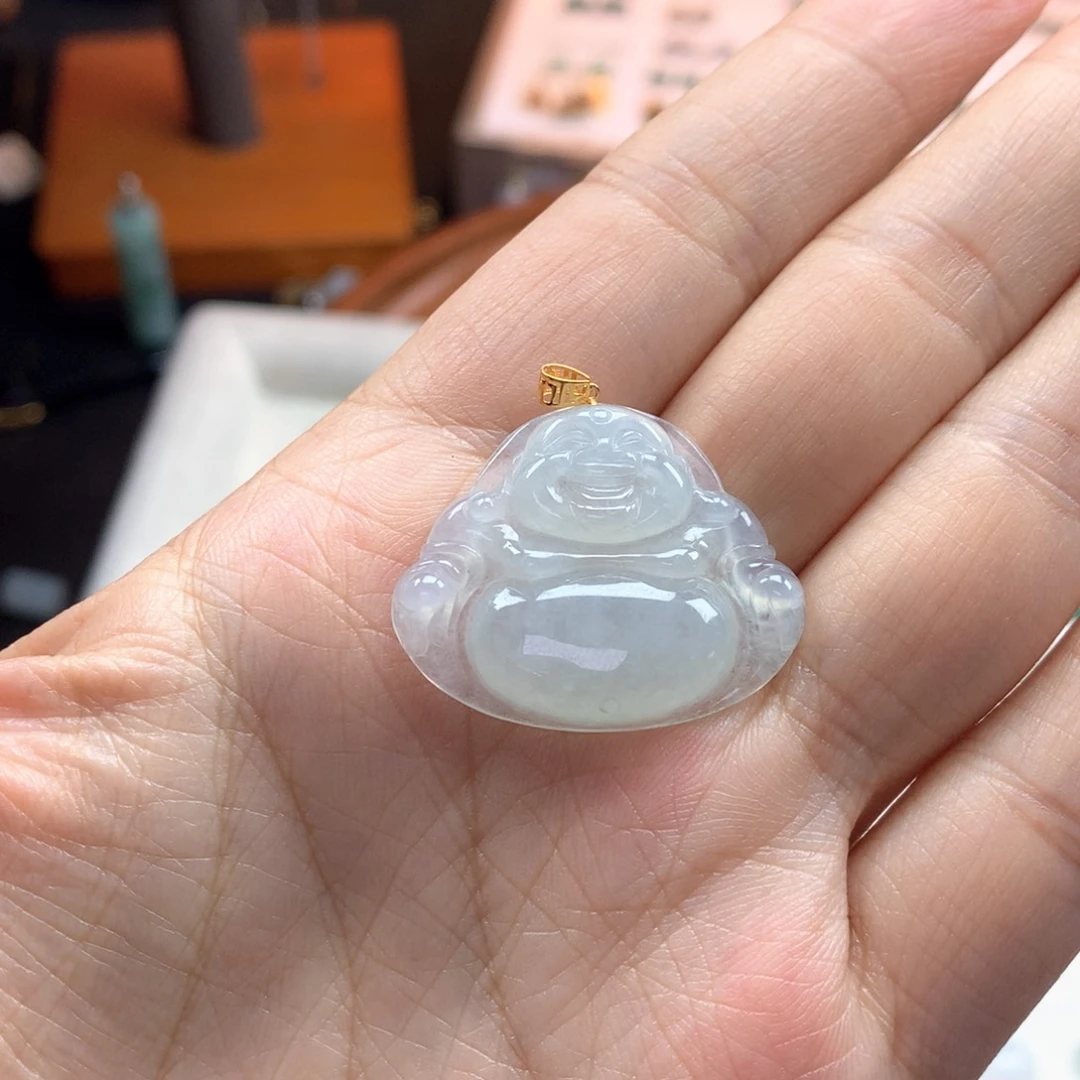 颈饰18K金镶嵌翡翠小**～