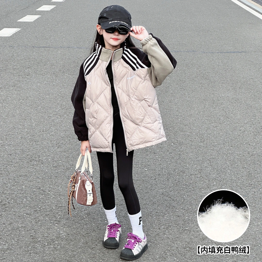 女童轻薄款羽绒服冬装2025新款大童加厚冬季女孩内胆儿童立领外套