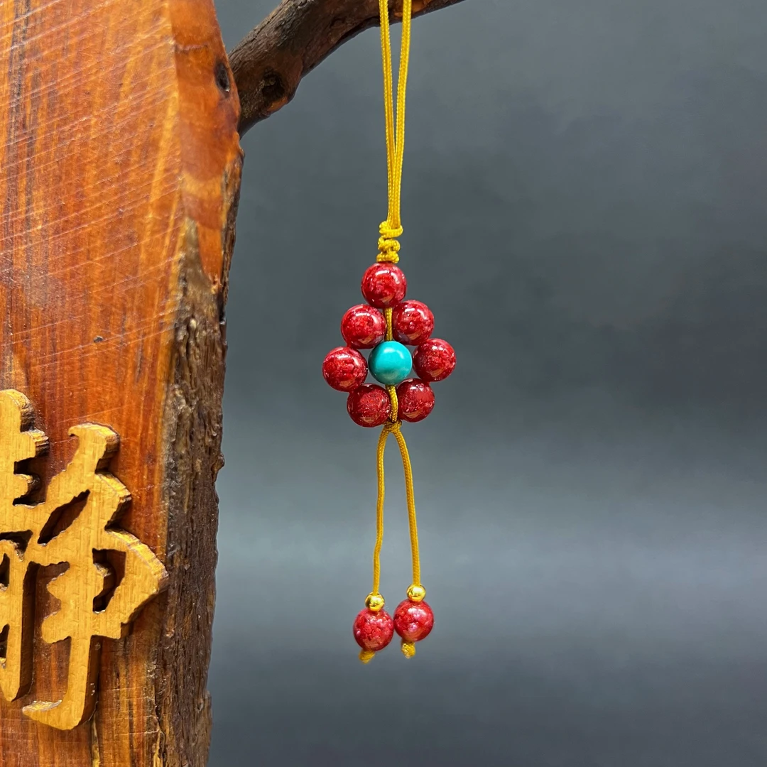 含辰砂工艺品【圆圆满满】手工编织 高透款晶体砂手机链