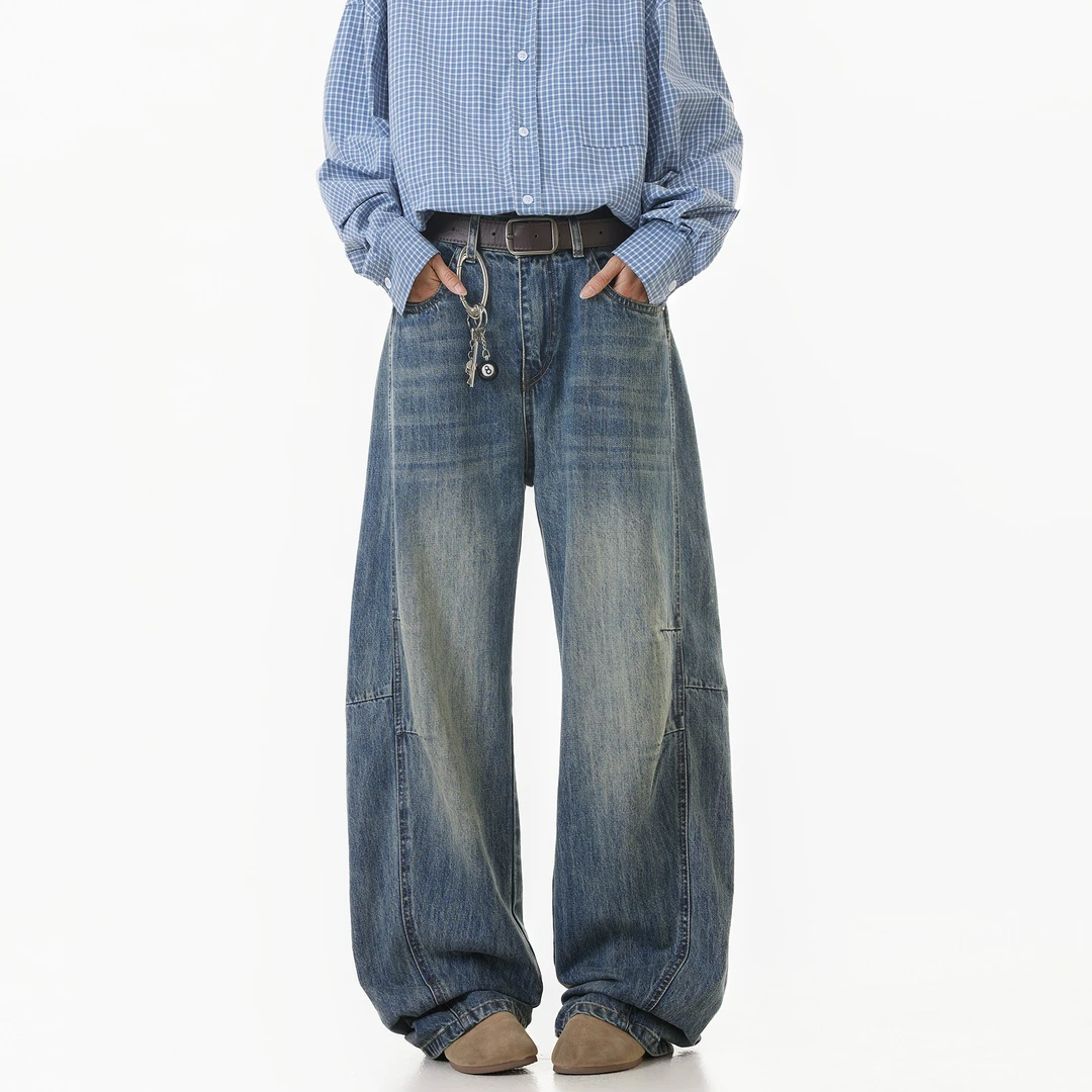 可乐自制clenafit水洗弯刀牛仔裤2025新款美式高街宽