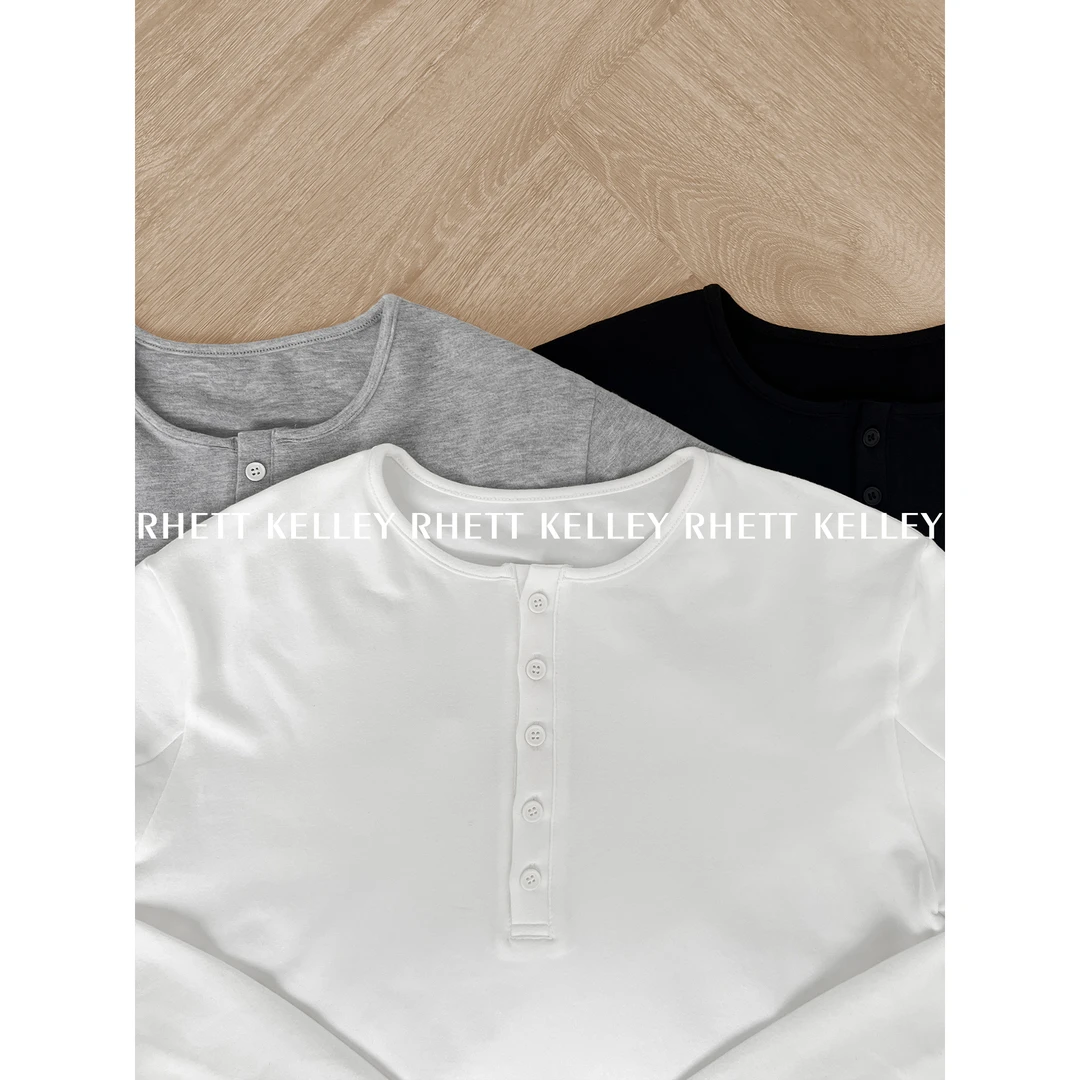 25A/W『老钱风 松弛感』初秋亨利领精棉混纺长袖T恤高级感宽松上衣