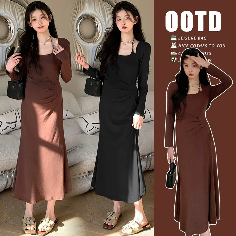 【枫丽】2025春季新款孕妇法式气质辣妈显瘦针织连衣裙鱼尾裙