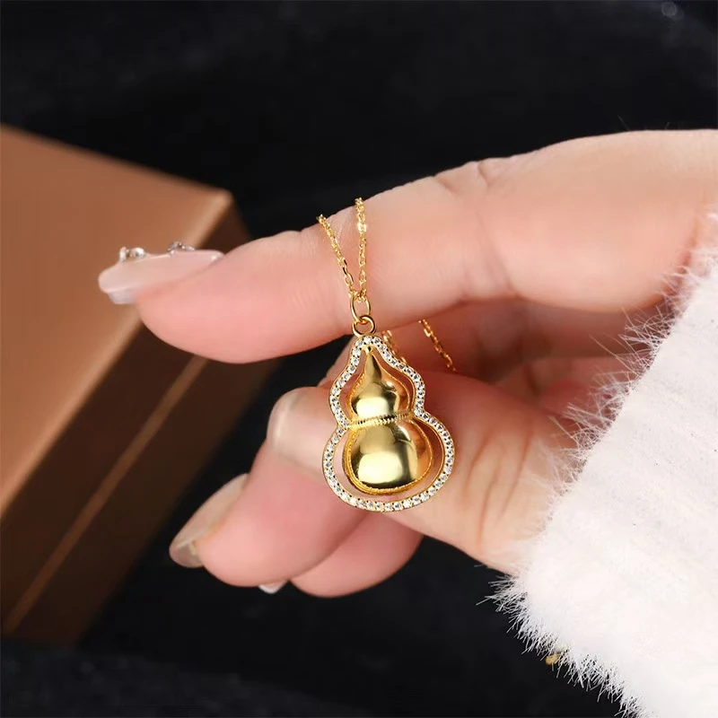 铜合金锆石吊坠 新款古法手工镶钻葫芦吊坠项链