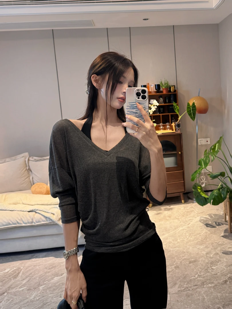 R-HER【森林物语】夏季新款宽松显瘦洋气休闲百搭薄款长袖针织上衣