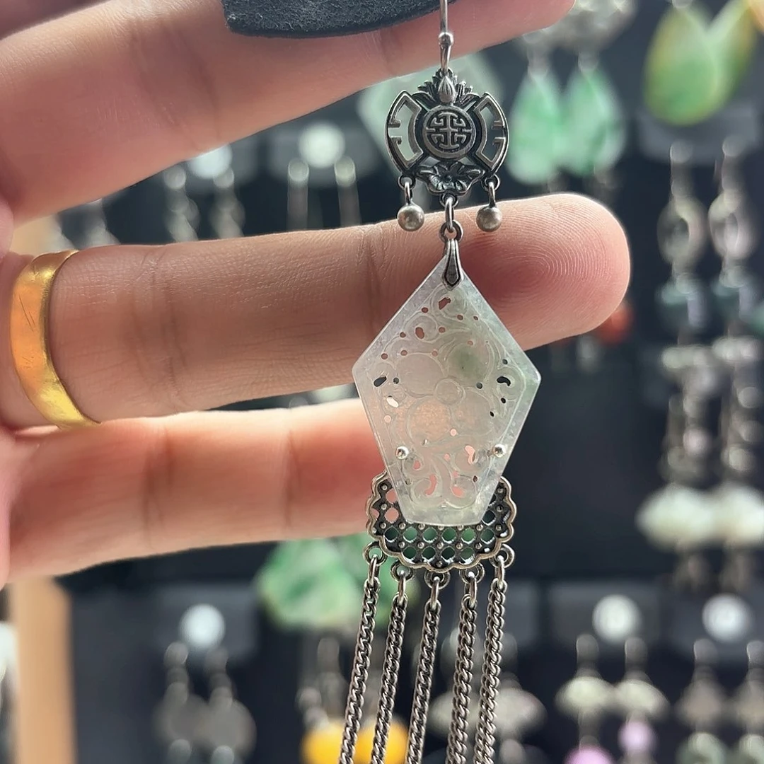 翡翠银S925镶嵌耳饰熹****忧