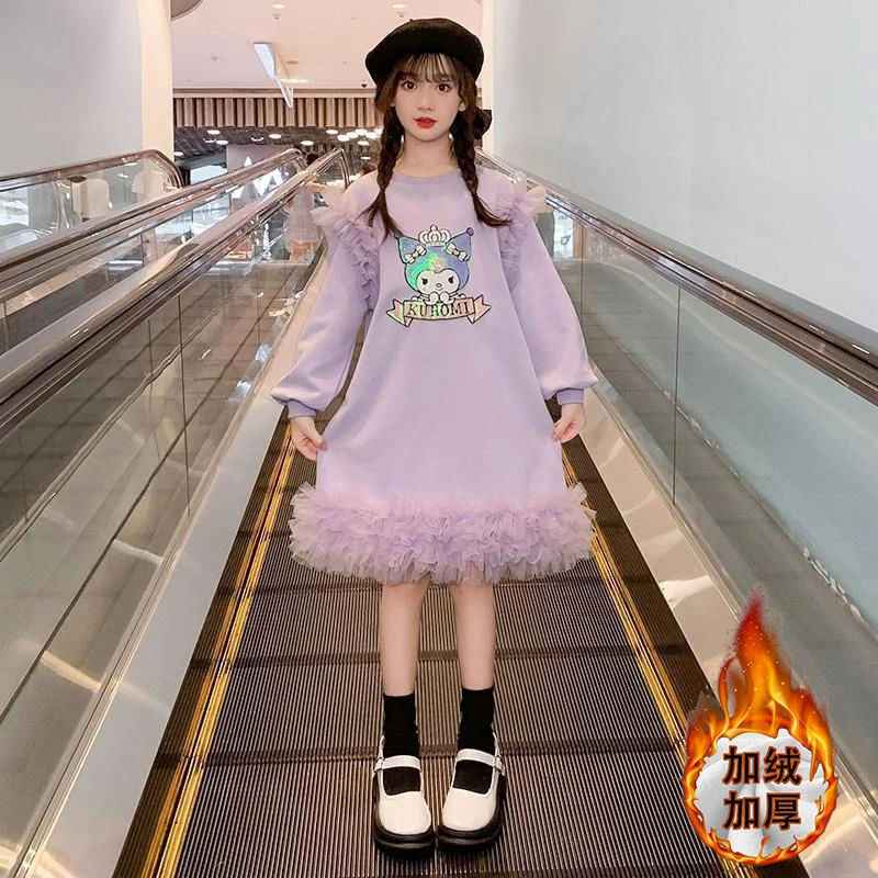 女童加绒连衣裙秋冬装款新款洋气中大童卡通库洛米公主裙女孩冬装