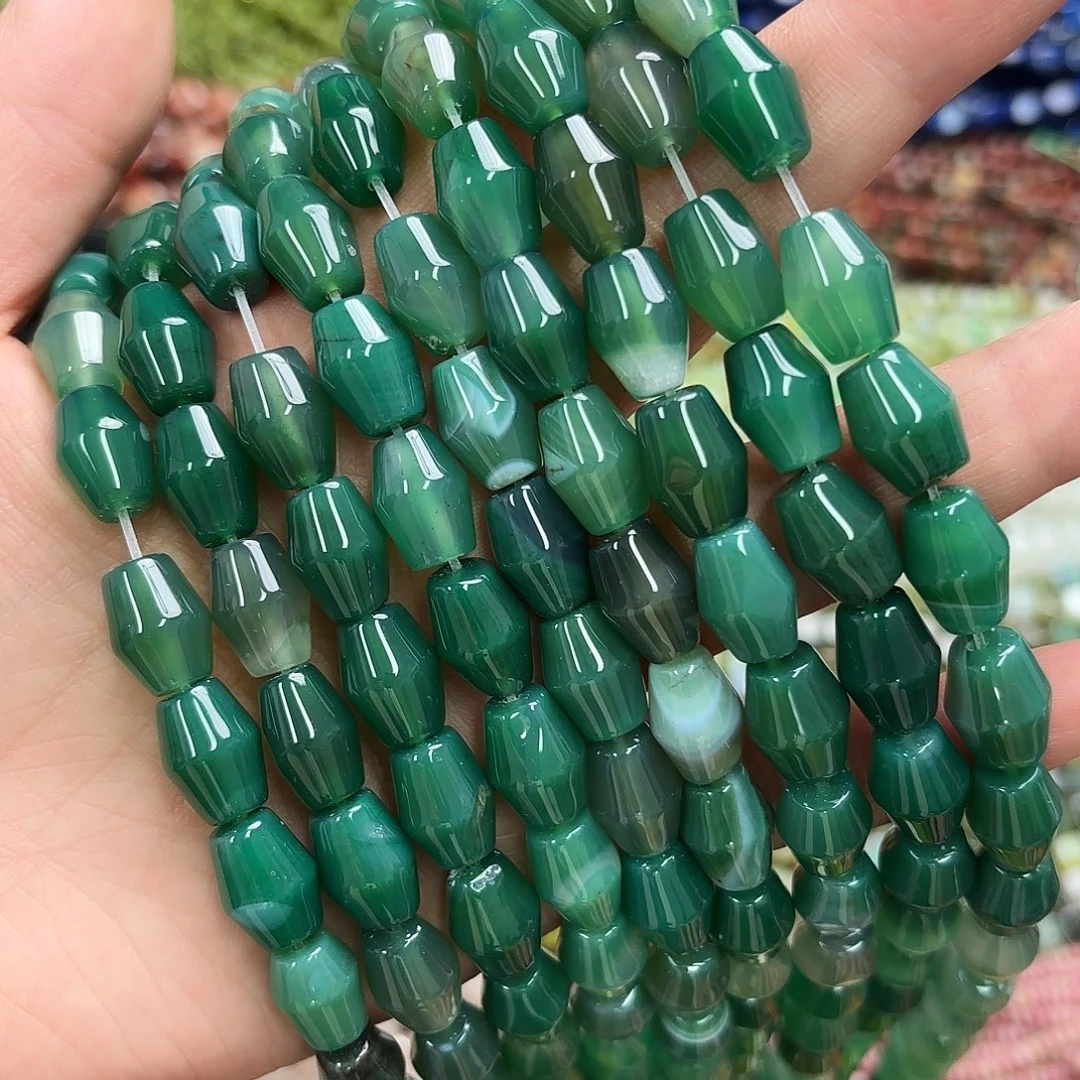 玛瑙/玉髓未镶嵌珠宝半成品10×14绿玛尖珠一条