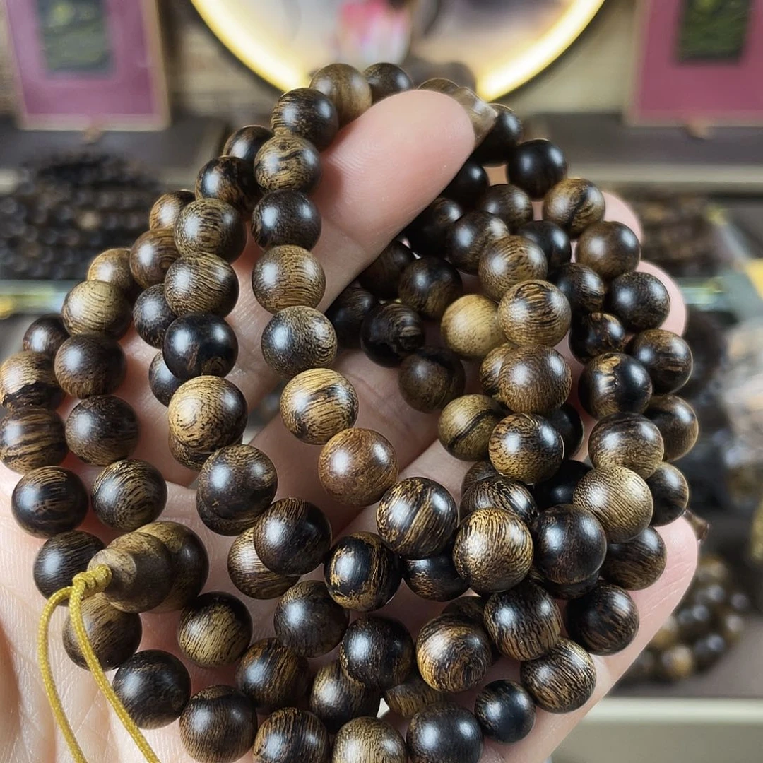 沉香手串越南芽庄老白棋玉化老料瘤疤虎斑0.8×108