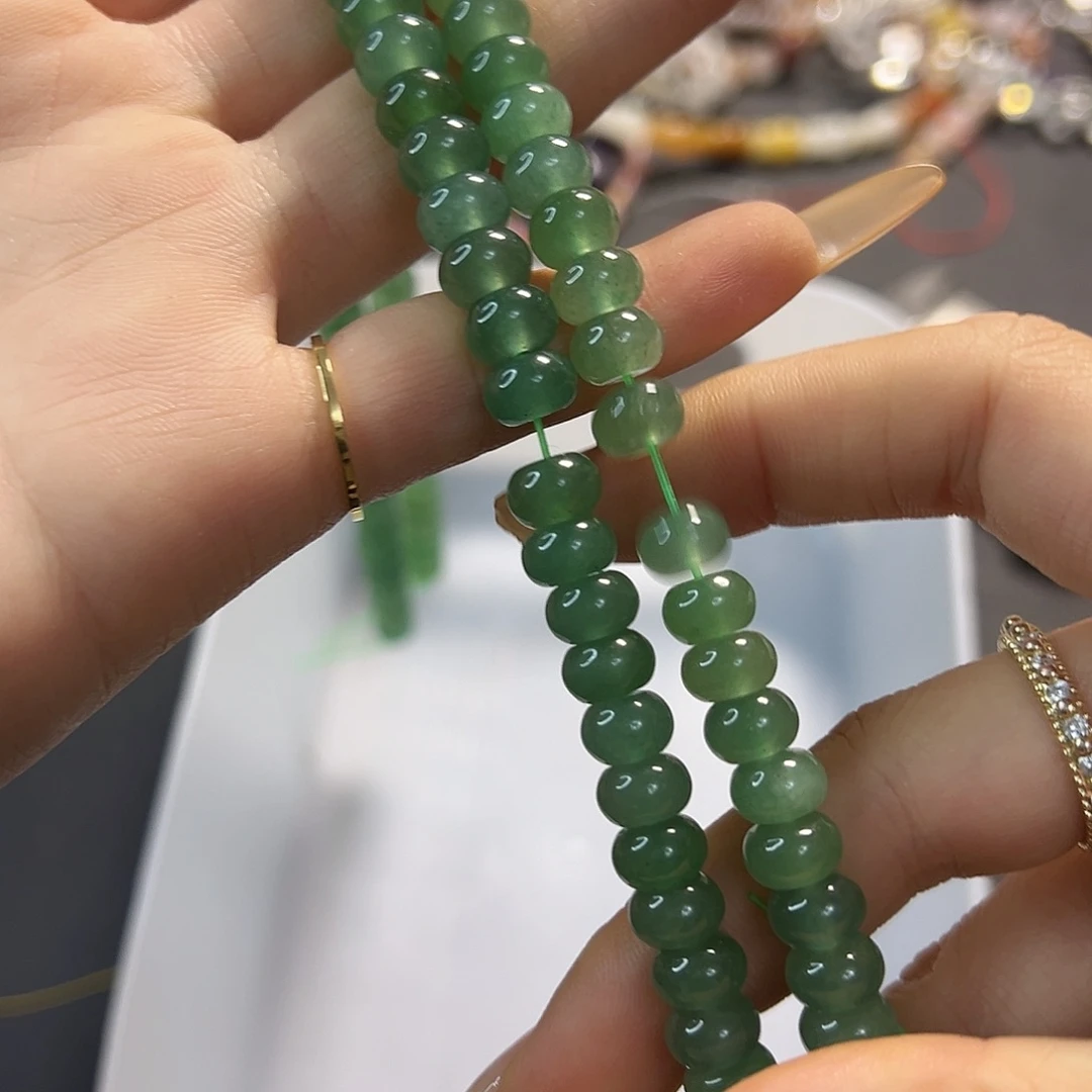 玛瑙/玉髓合金珠宝半成品绿东陵算盘珠。两条
